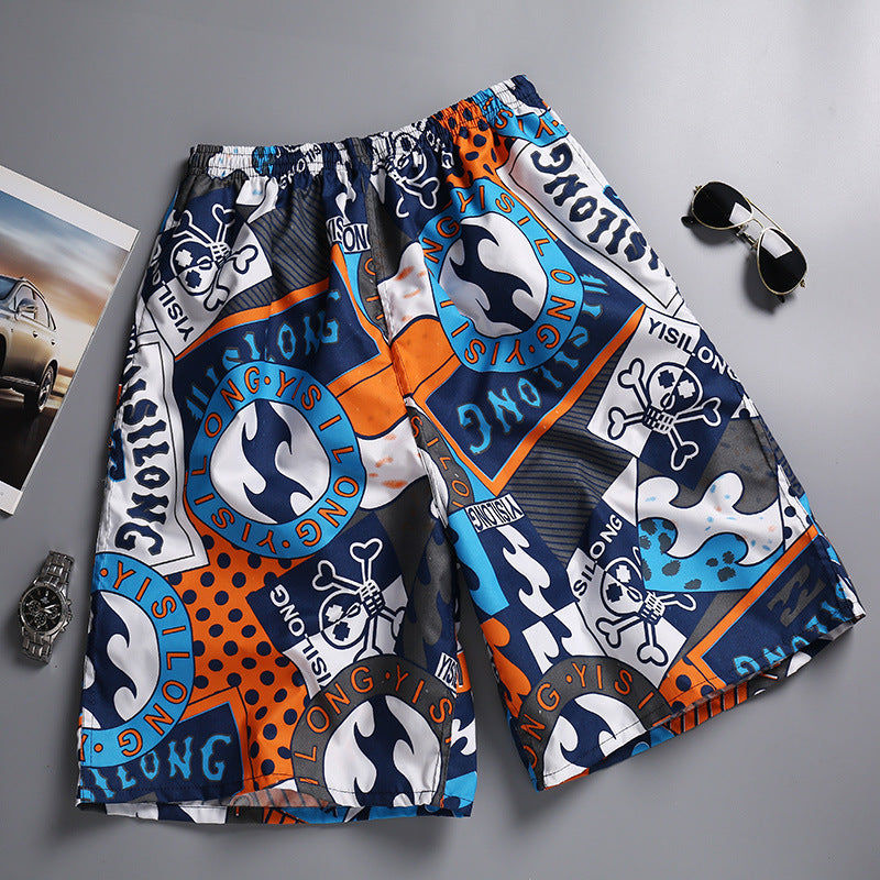 Hzori Beach Pants Men's Large Size Quick-Drying Loose Thin Men's Shorts Sports Casual Flower Pants