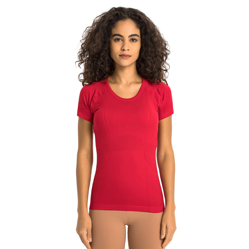 Hzori Spring/Summer New Nude Feel round Neck Yoga Clothing Top Lightweight Breathable Sports T-shirt Running Fitness Yoga Short Sleeve
