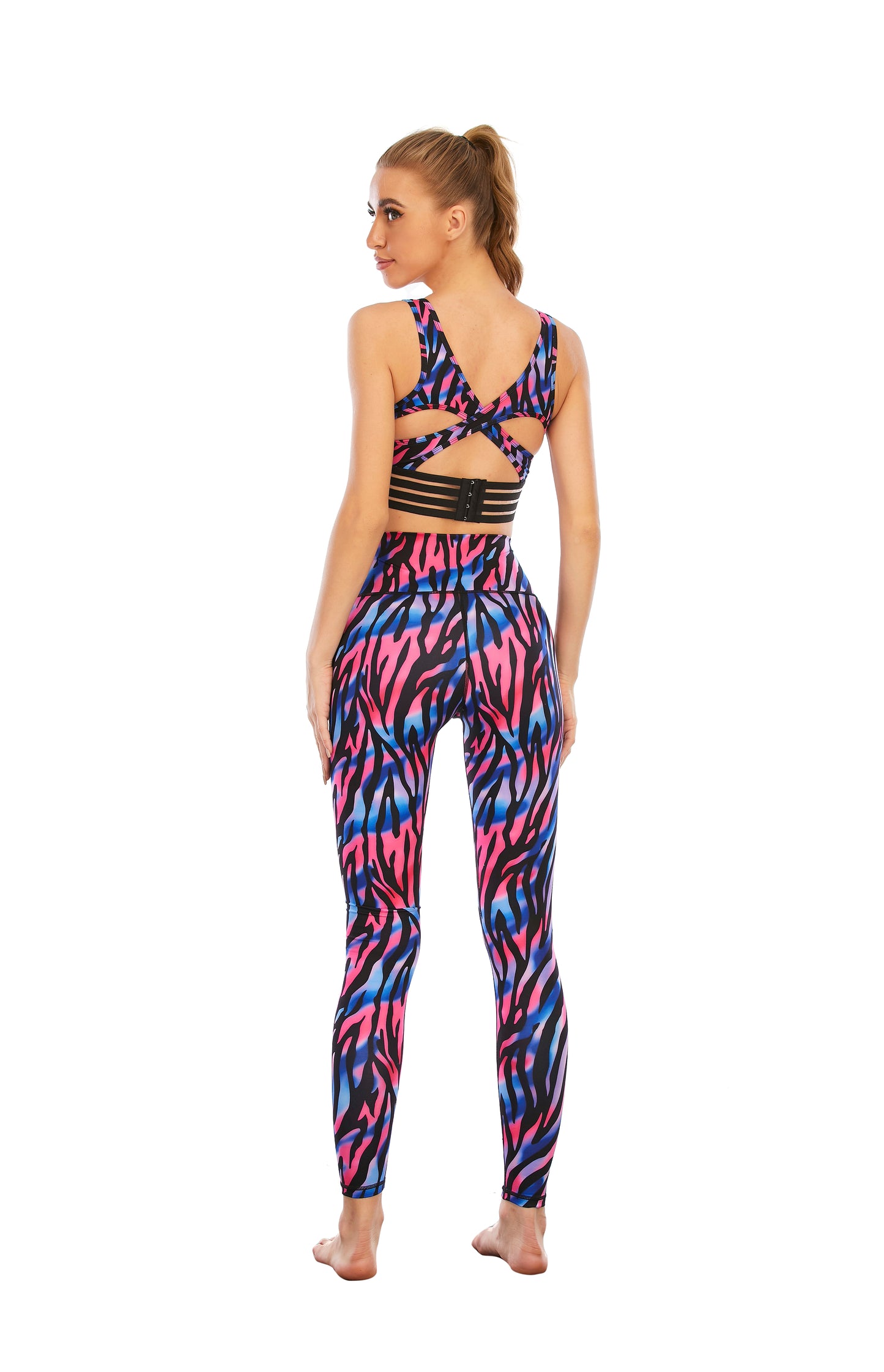 HZORI® | SPORTS YOGA SUIT WOMEN'S Blue pink stripes print