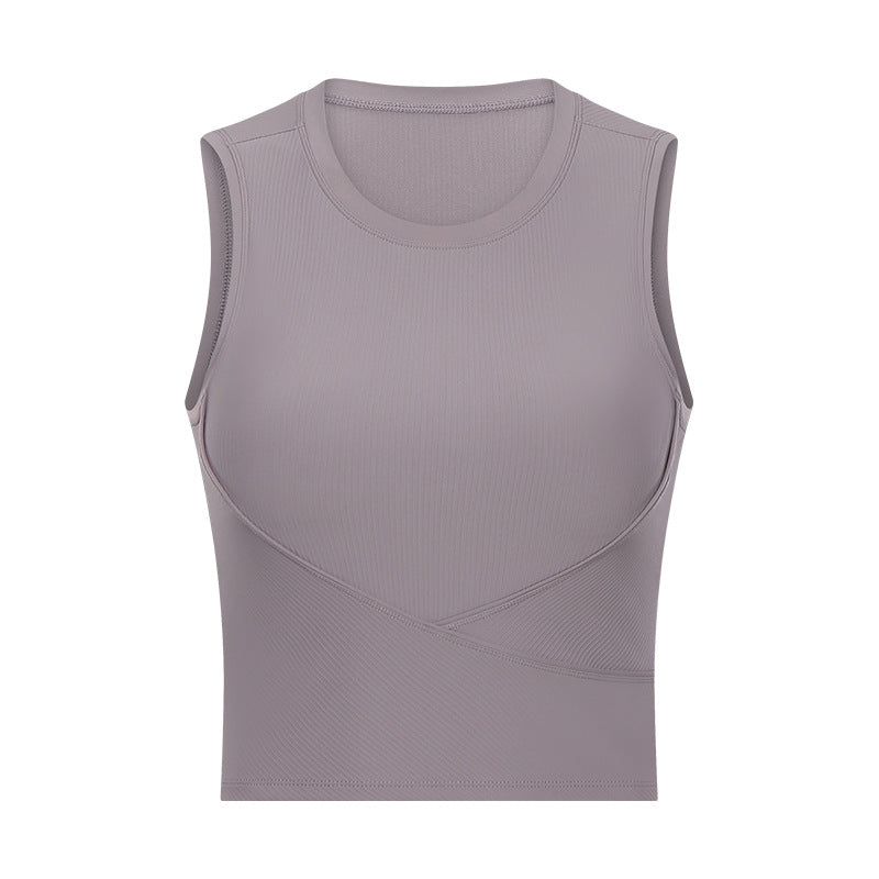HZORI Spring and summer new soft high elastic threaded yoga vest with cup gathers shockproof running fitness underwear women