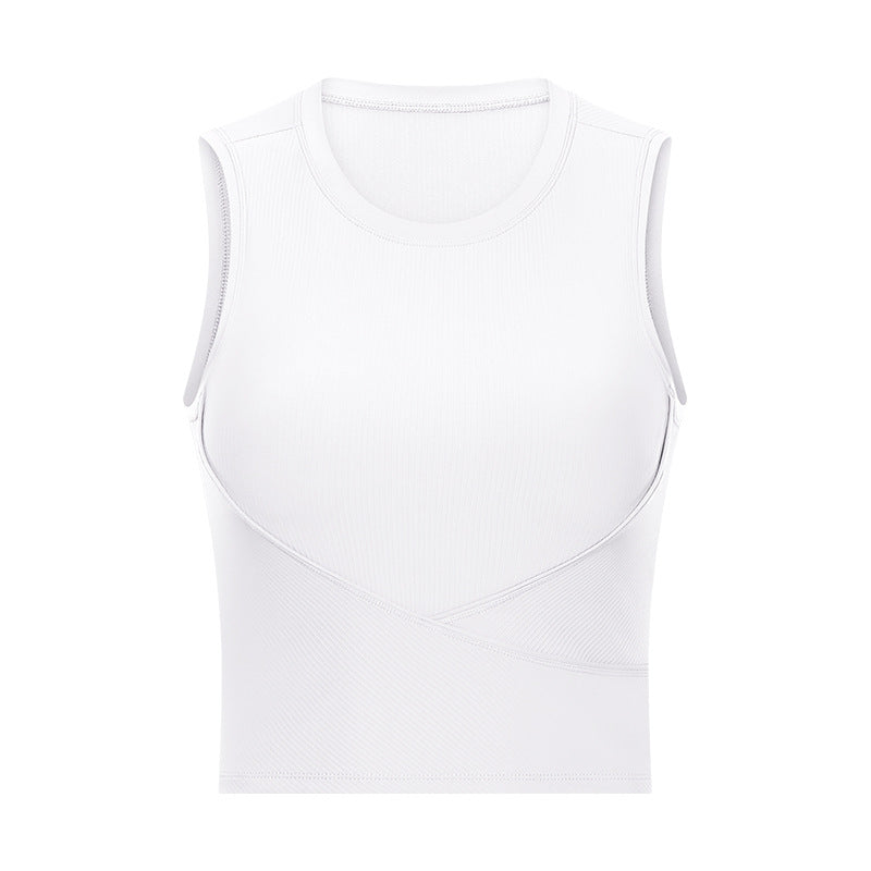 HZORI Spring and summer new soft high elastic threaded yoga vest with cup gathers shockproof running fitness underwear women