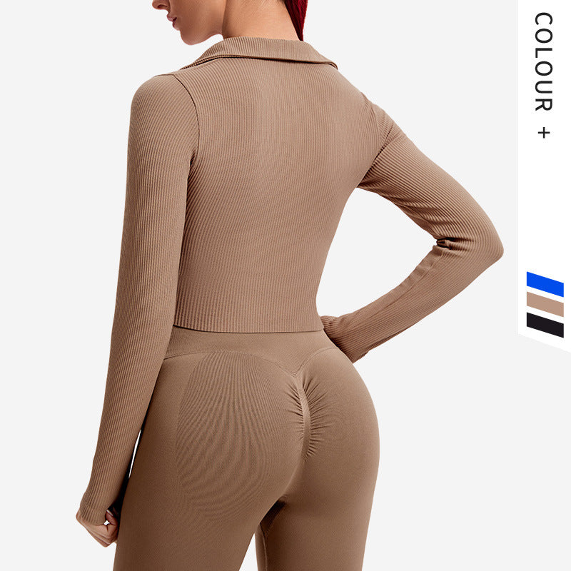Hzori Yoga Suit Long Sleeve Autumn and Winter Knitting Thread Spot Fashion Professional Gym Running Sports Suit