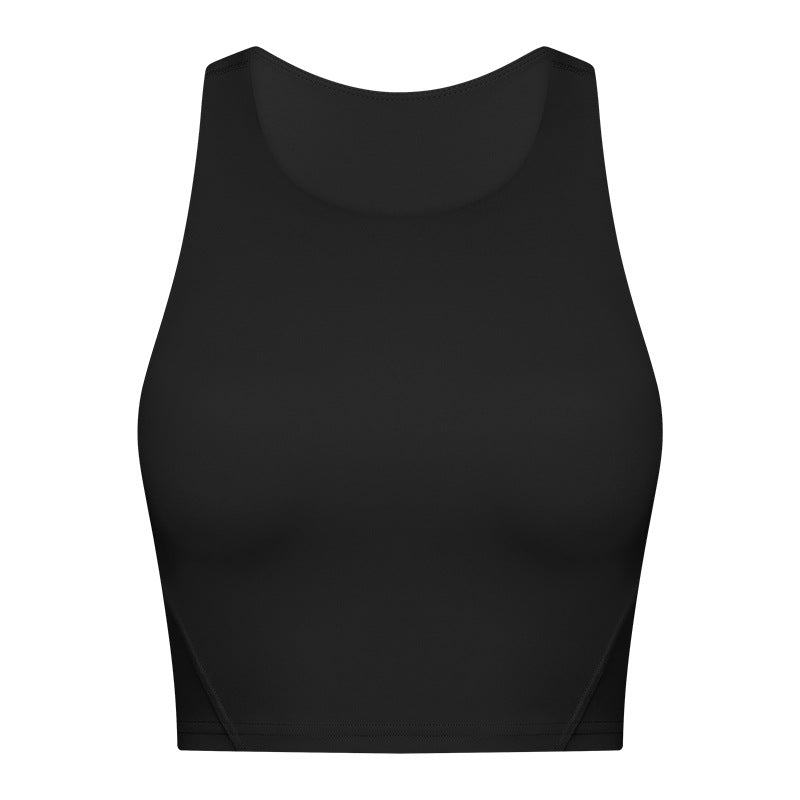 Hzori Spring and Summer New Pull High round Tie Chest Pad Yoga Vest Nude Feel Compact High Elastic Sports Fitness Top