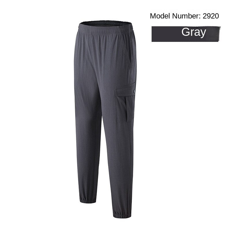 Hzori Sports Pants Men's Spring Outdoor Quick-Dry Pants Loose Woven Elastic Ankle-Tied Fitness Leisure Cargo Trousers