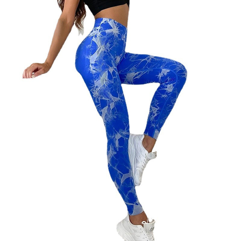 Hzori Skinny Peach Butt-Lift Underwear High Waist Belly Contracting Yoga Pants Seamless Tie-Dyed Sports Tights