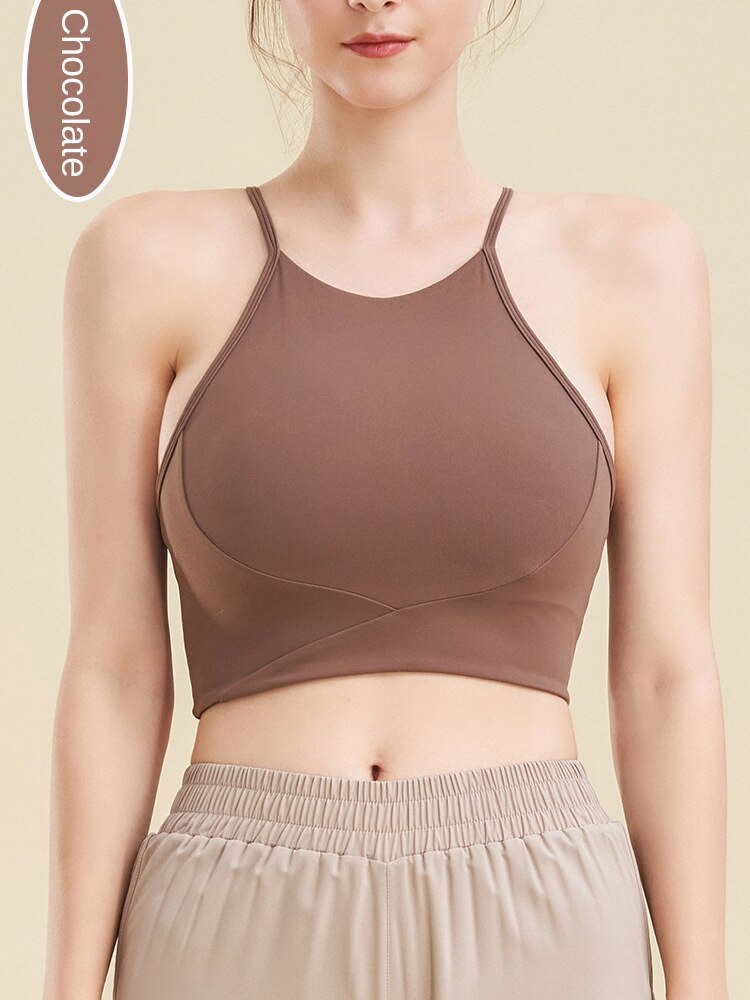 Hzori New High Collar Yoga Vest Running Sling Fitness Back Shaping Padded Sports Underwear Shockproof