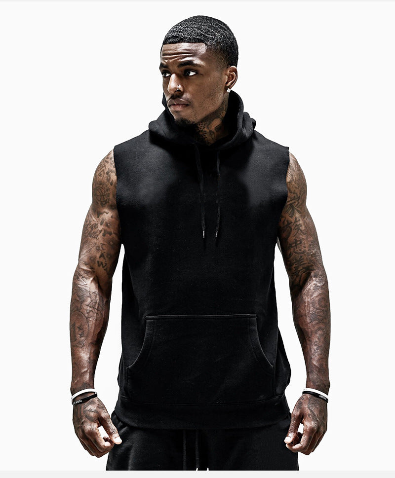 Hzori Muscle Blank Sports Hooded Vest Men's Brothers Casual Fitness Vest Running Training Clothing