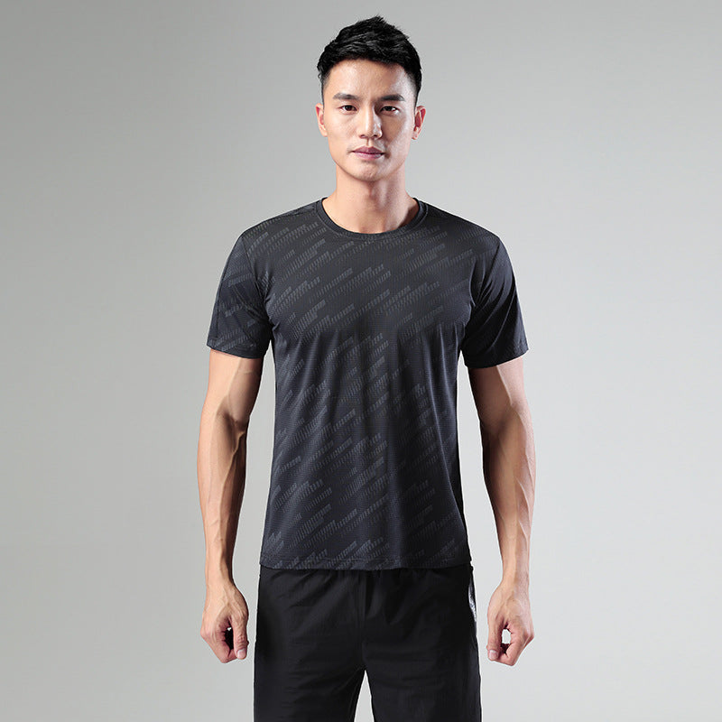 Hzori 2023 Meteor Shower Sports T-shirt Men's Summer Nylon Ice Silk Short Sleeve Men's Fitness Cool Running Quick Drying Clothes Men's