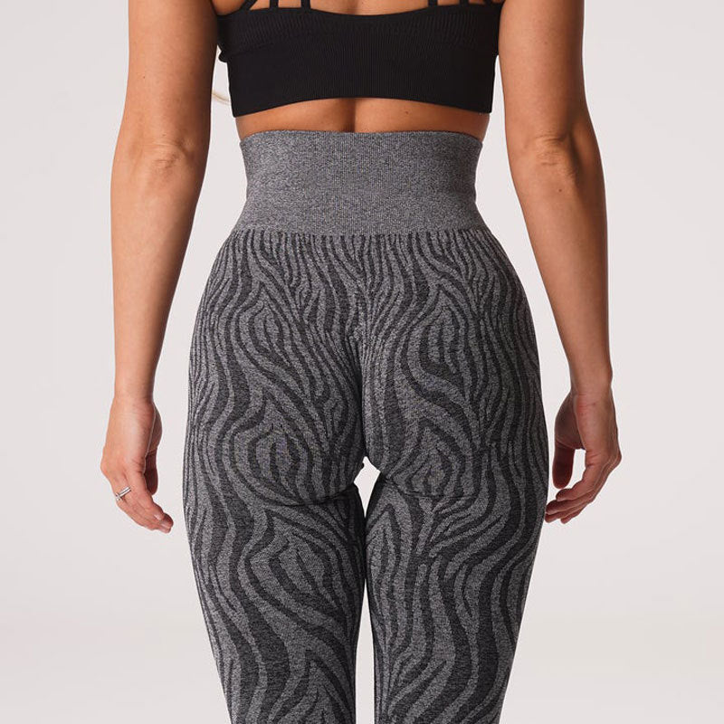 Hzori Snowflake Zebra Pattern Cropped Pants Leopard Jacquard Seamless Animal Pattern Yoga Trousers