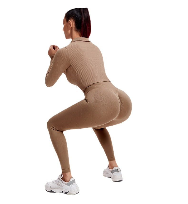 Hzori Yoga Suit Long Sleeve Autumn and Winter Knitting Thread Spot Fashion Professional Gym Running Sports Suit