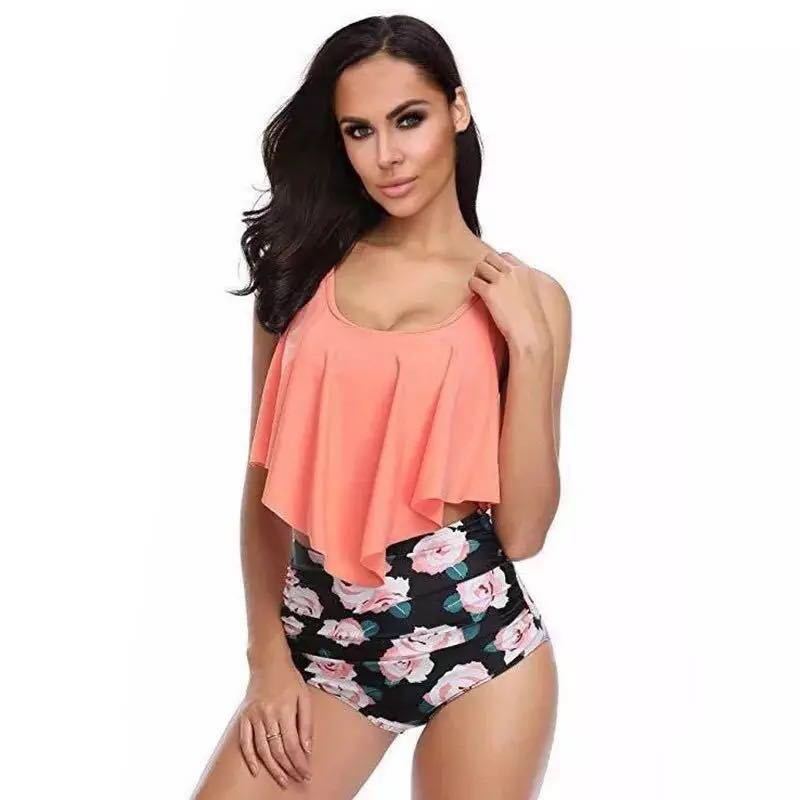 Hzori 2023 New Sexy Women's Lotus Leaf Bikini Swimsuit Swimwear