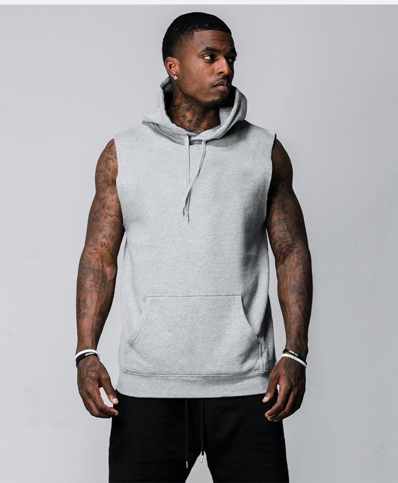 Hzori Muscle Blank Sports Hooded Vest Men's Brothers Casual Fitness Vest Running Training Clothing