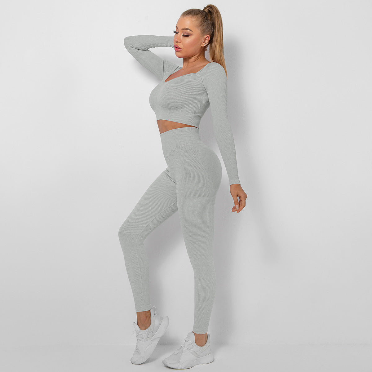 Hzori Seamless Thread Multi-Angle Stitching Low Collar Yoga Long-Sleeve Suit Sports Running Fitness Yoga Wear Women