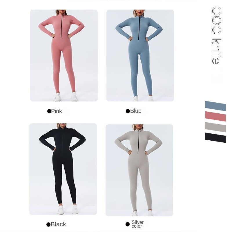 Hzori Quick-Drying Seamless Fall/Winter Yoga Wear Long-Sleeved Sports Suit Dance Yoga Fitness Suit One-Piece Skinny Yoga Pants Women