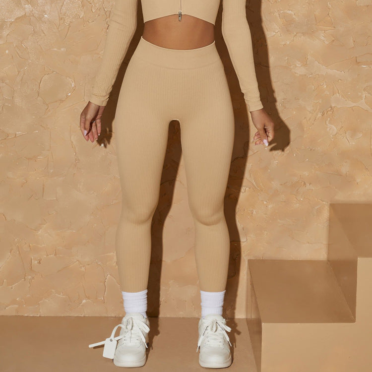 Hzori Seamless Thread Double Zipper Fitness Clothes Sports Suit for Women