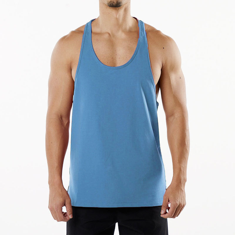 Hzori New Muscle Workout round Neck Vest Cotton Men's Sports Leisure plus Size Breathable I-Shaped Vest Summer