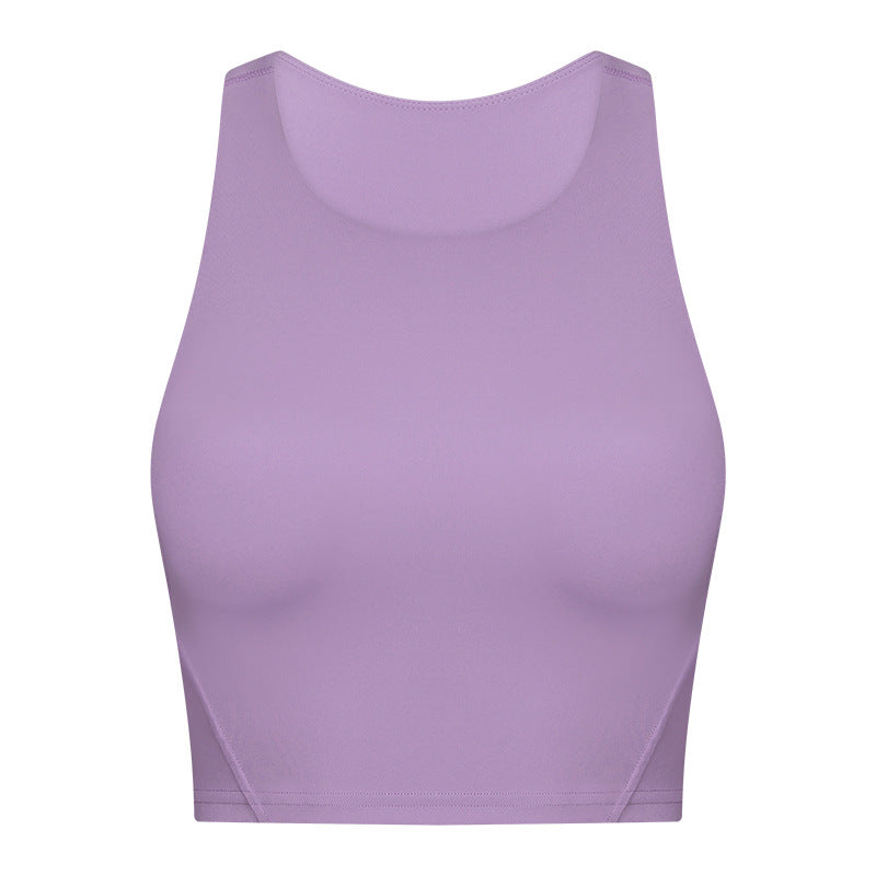 Hzori Spring and Summer New Pull High round Tie Chest Pad Yoga Vest Nude Feel Compact High Elastic Sports Fitness Top