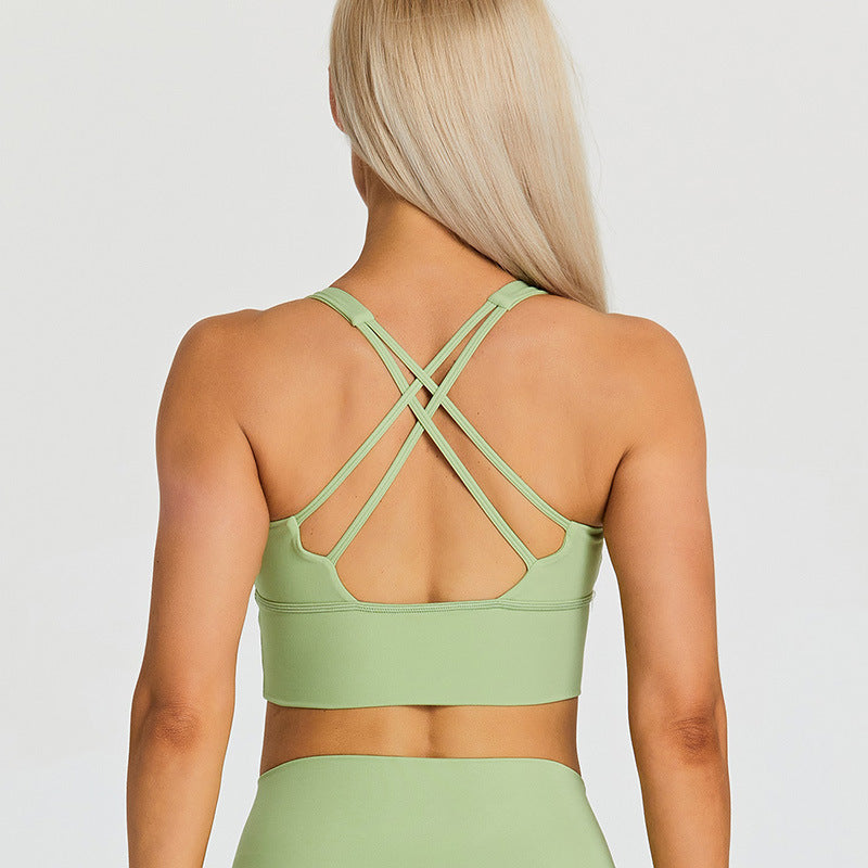 Hzori Yoga Vest Women's Chest Pad Sexy Cross Beauty Back Exercise Top Nude Feel Bra