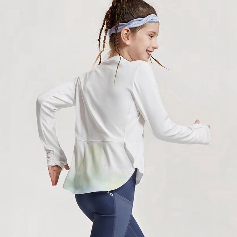Hzori Children's Yoga Clothes Long Sleeve Personality Soft High Elastic Girl Quick-Drying Sports T-shirt