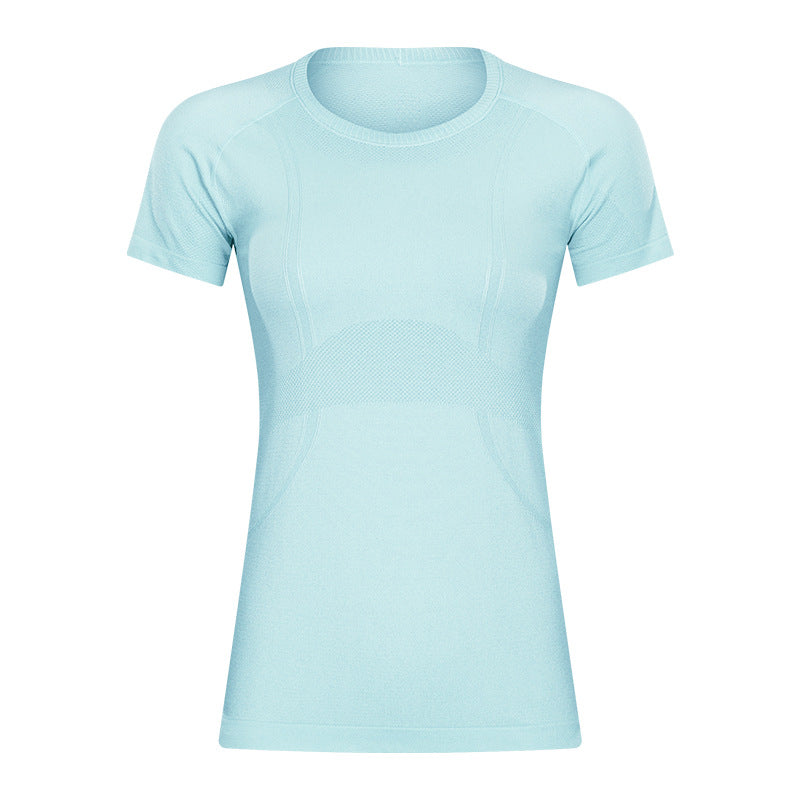 Hzori Spring/Summer New Nude Feel round Neck Yoga Clothing Top Lightweight Breathable Sports T-shirt Running Fitness Yoga Short Sleeve