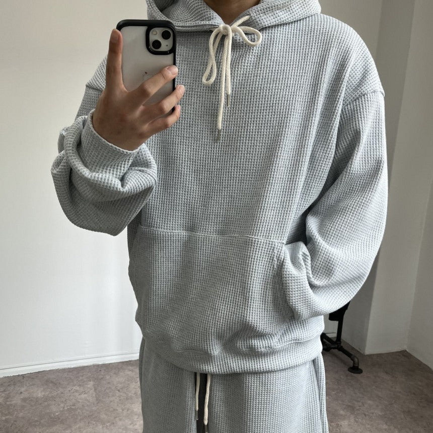 Hzori Loose Trendy Sports Suit Men's Autumn Loose Hooded Fleece and Shorts Running Workout Training Clothes