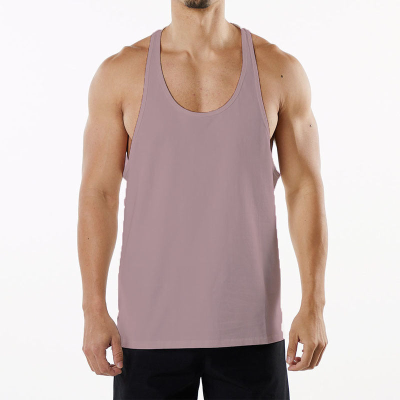 Hzori New Muscle Workout round Neck Vest Cotton Men's Sports Leisure plus Size Breathable I-Shaped Vest Summer