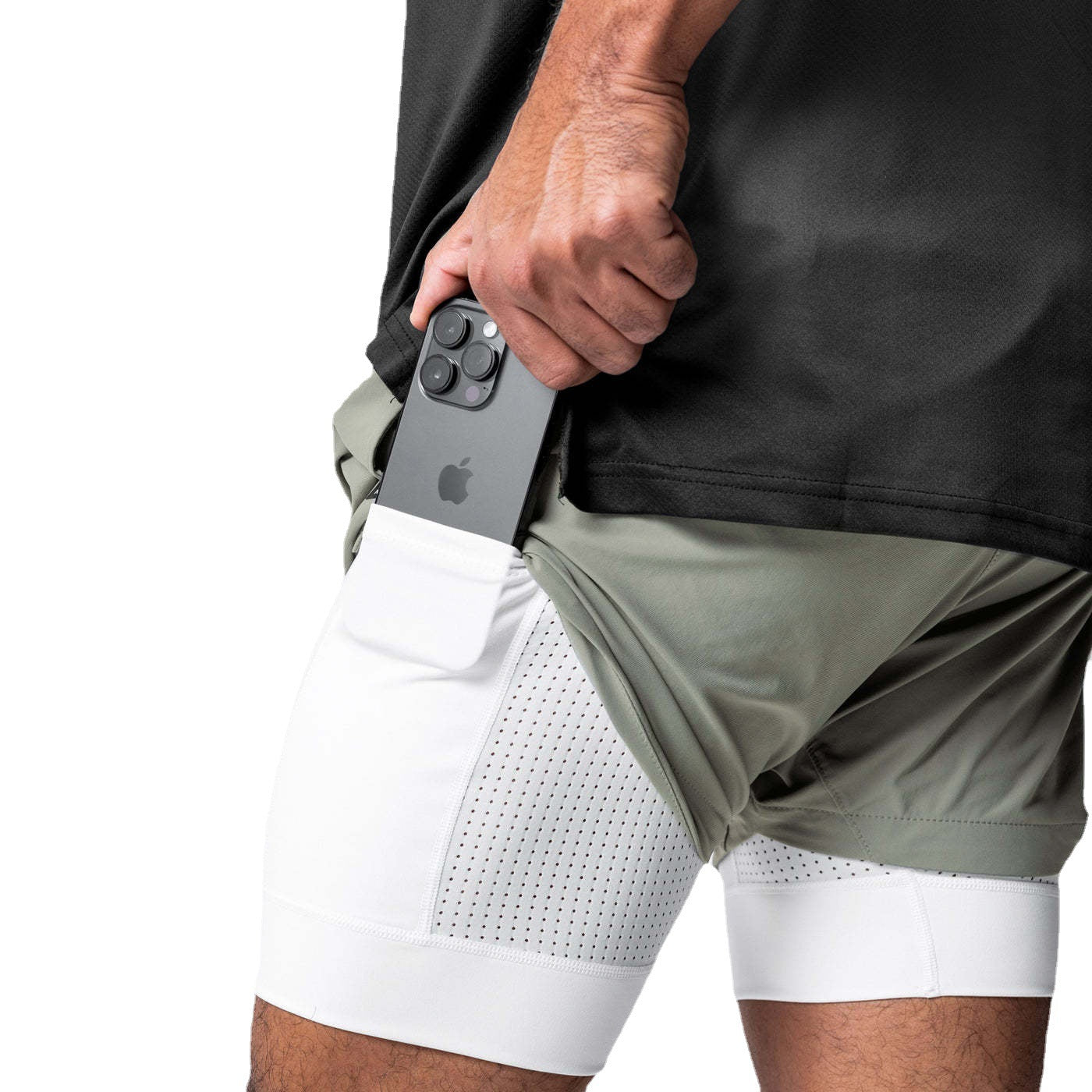 Hzori Workout Shorts Men's Nylon Running Muscle Training Elastic Quick-Drying Double-Layer Basketball Shorts Summer
