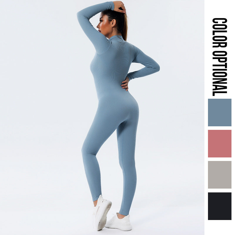 Hzori Quick-Drying Seamless Fall/Winter Yoga Wear Long-Sleeved Sports Suit Dance Yoga Fitness Suit One-Piece Skinny Yoga Pants Women