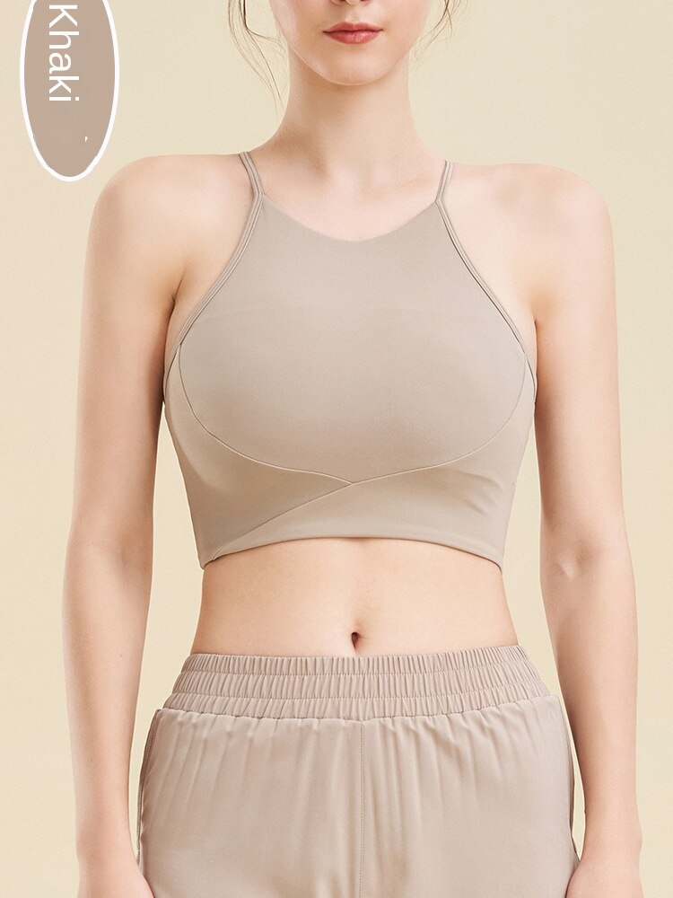 Hzori New High Collar Yoga Vest Running Sling Fitness Back Shaping Padded Sports Underwear Shockproof