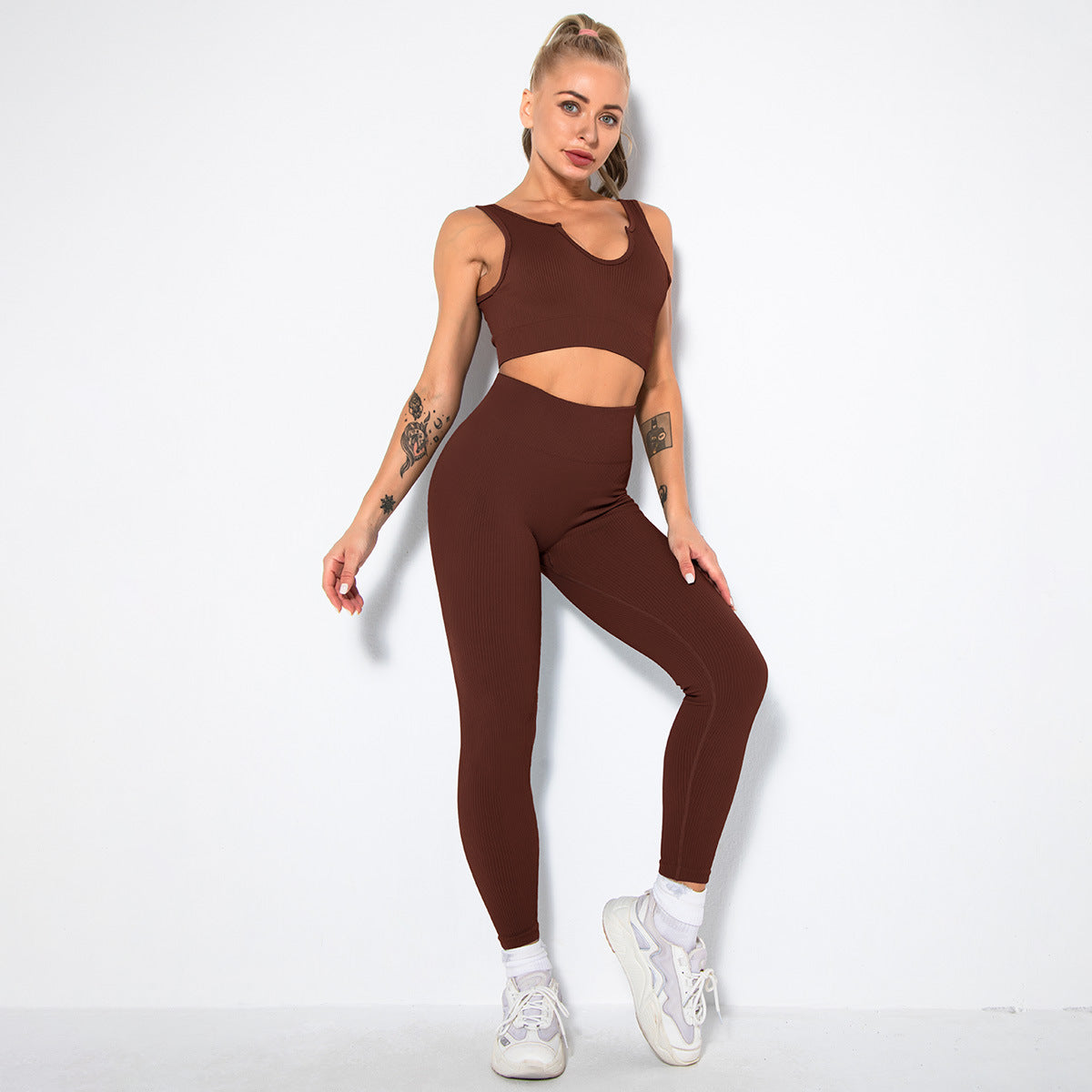 Hzori Sexy Seamless Knitted Thread Sexy Sports Vest Pants Yoga Clothes Fitness Suit Women
