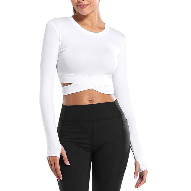 HZORI® | Women Long Sleeve Running Shirts Sexy Exposed Navel