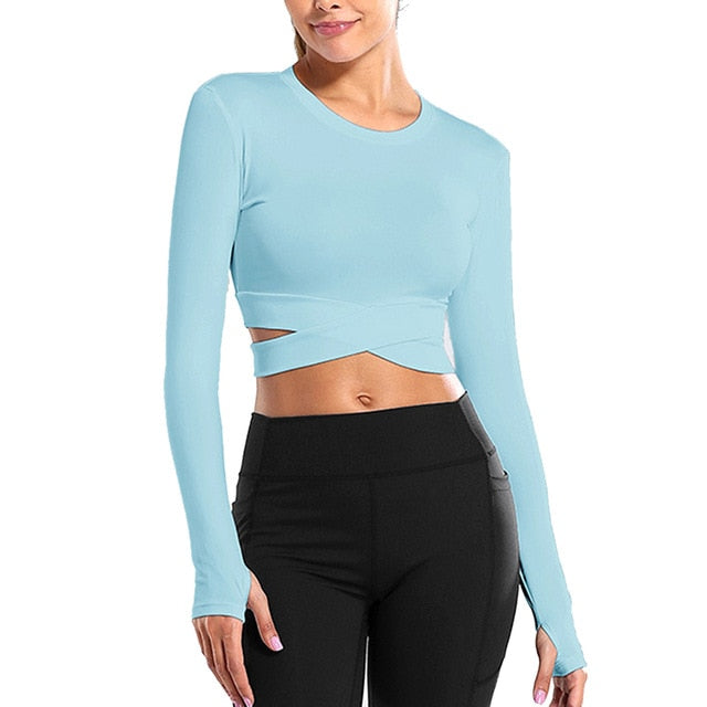 HZORI® | Women Long Sleeve Running Shirts Sexy Exposed Navel