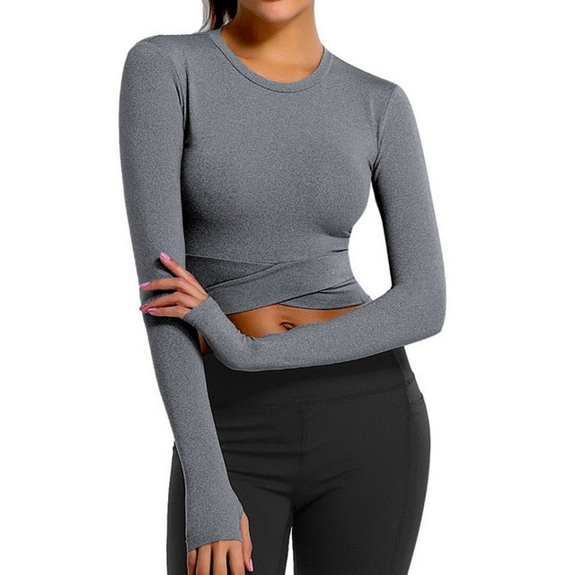 HZORI® | Women Long Sleeve Running Shirts Sexy Exposed Navel
