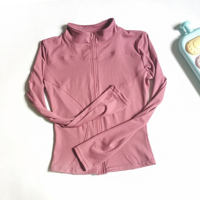 HZORI® | Long Sleeve Sports Jacket Women Zip Fitness Yoga Shirt Winter Warm