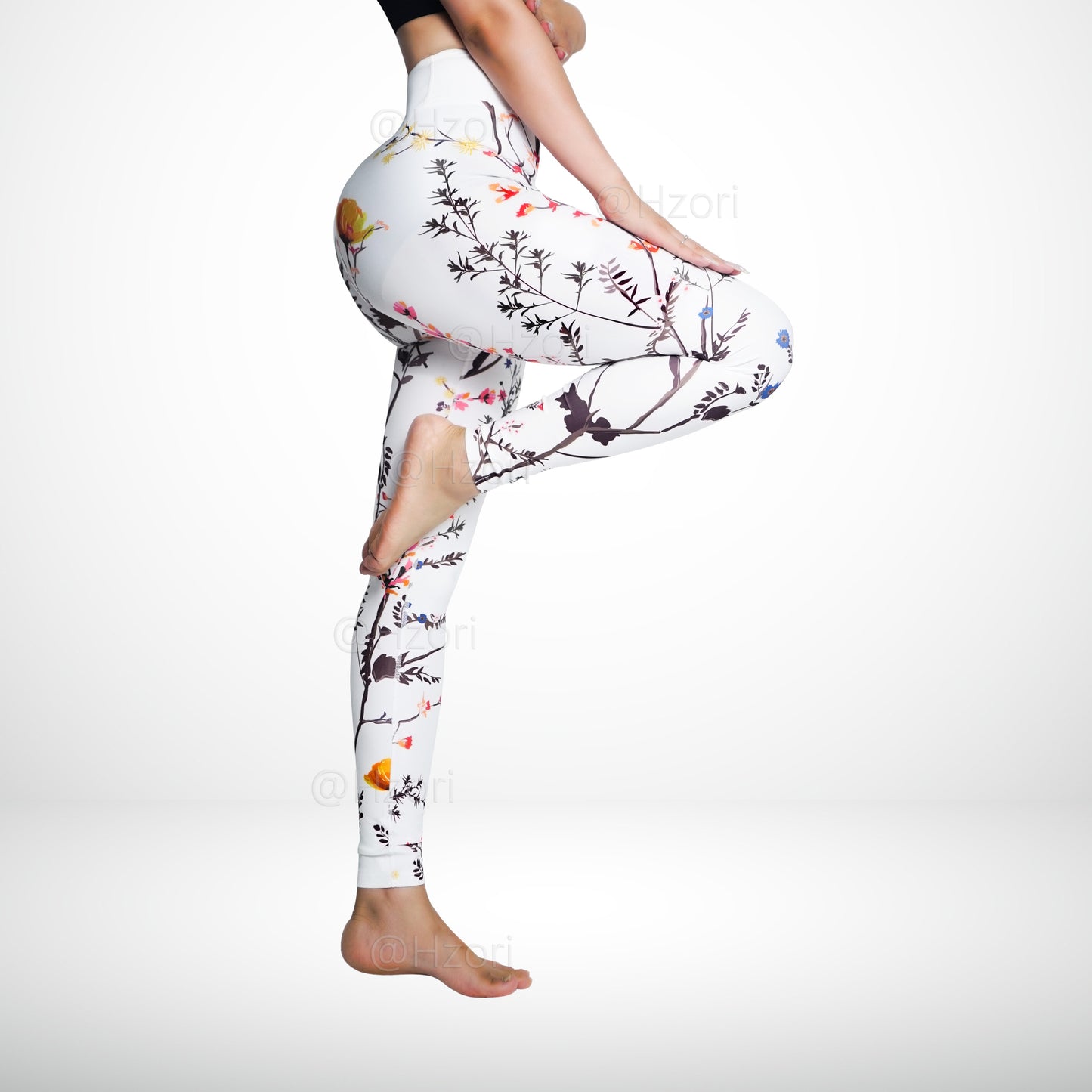 HZORI® |High Waist Printed Yoga Pants for Women, Tummy Control Running Sports Workout Yoga Leggings|Twigs White Style