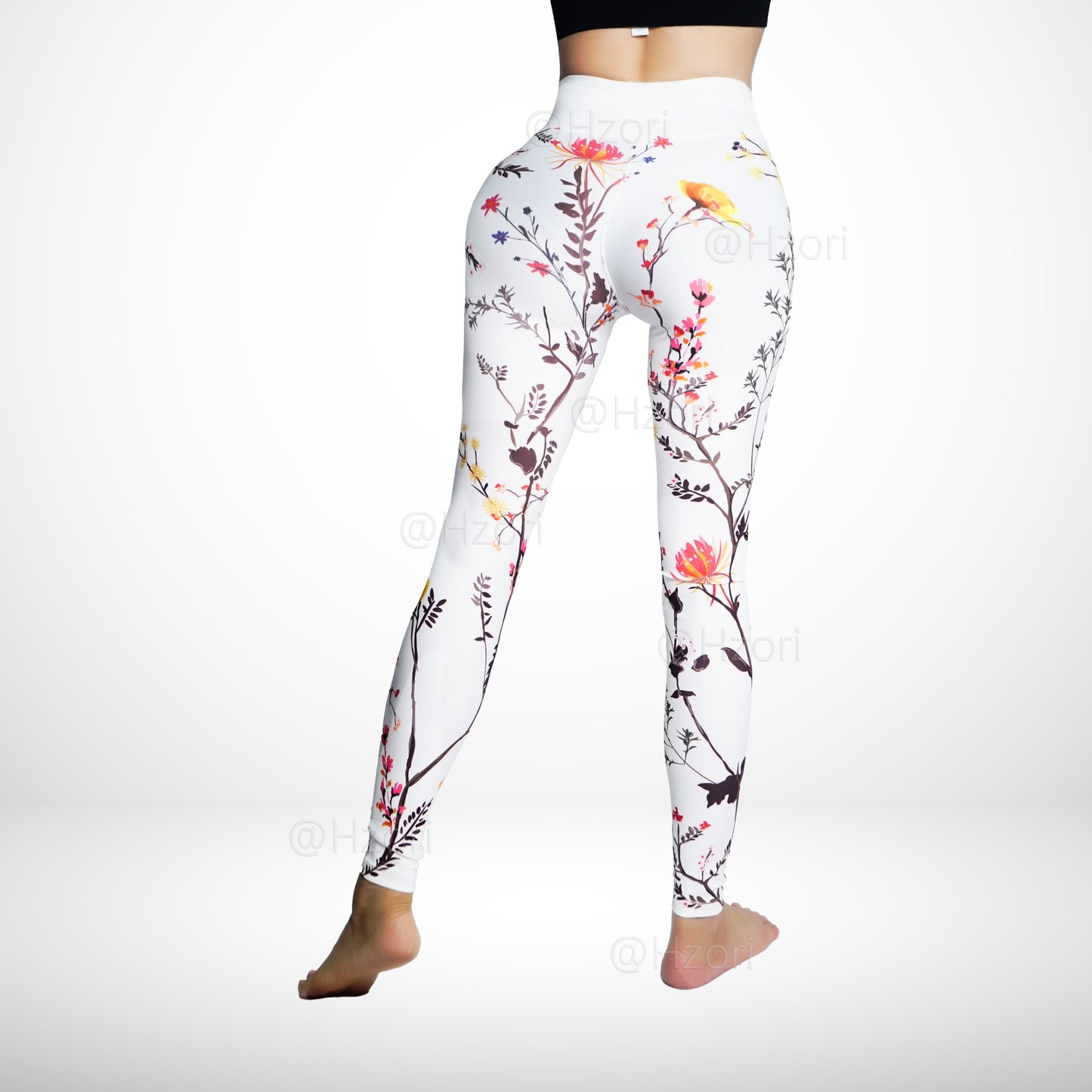 HZORI® |High Waist Printed Yoga Pants for Women, Tummy Control Running Sports Workout Yoga Leggings|Twigs White Style