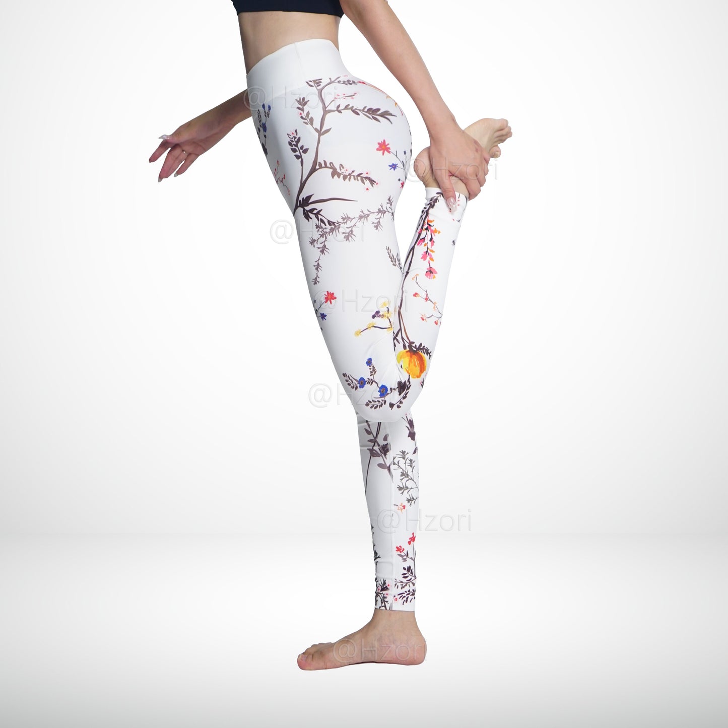 HZORI® |High Waist Printed Yoga Pants for Women, Tummy Control Running Sports Workout Yoga Leggings|Twigs White Style