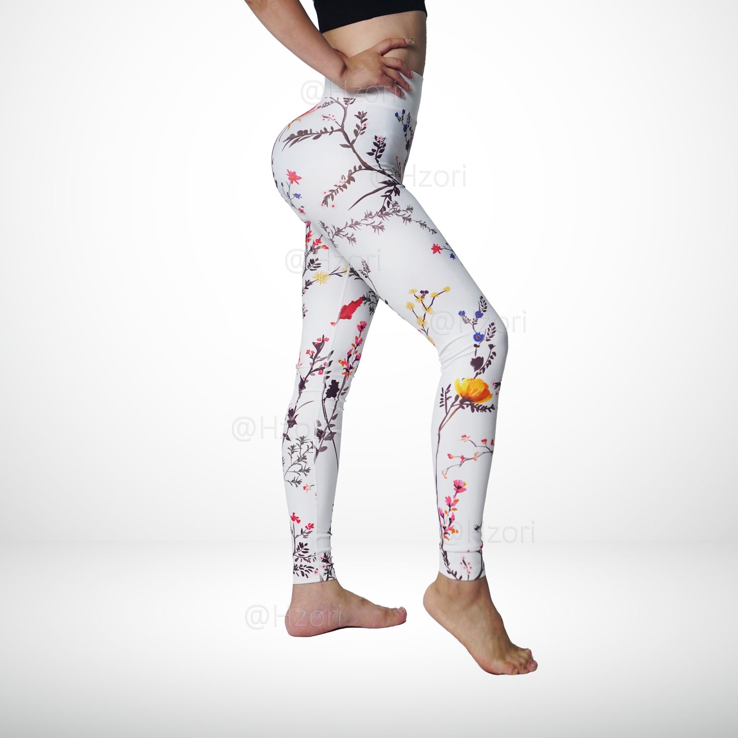 HZORI® |High Waist Printed Yoga Pants for Women, Tummy Control Running Sports Workout Yoga Leggings|Twigs White Style