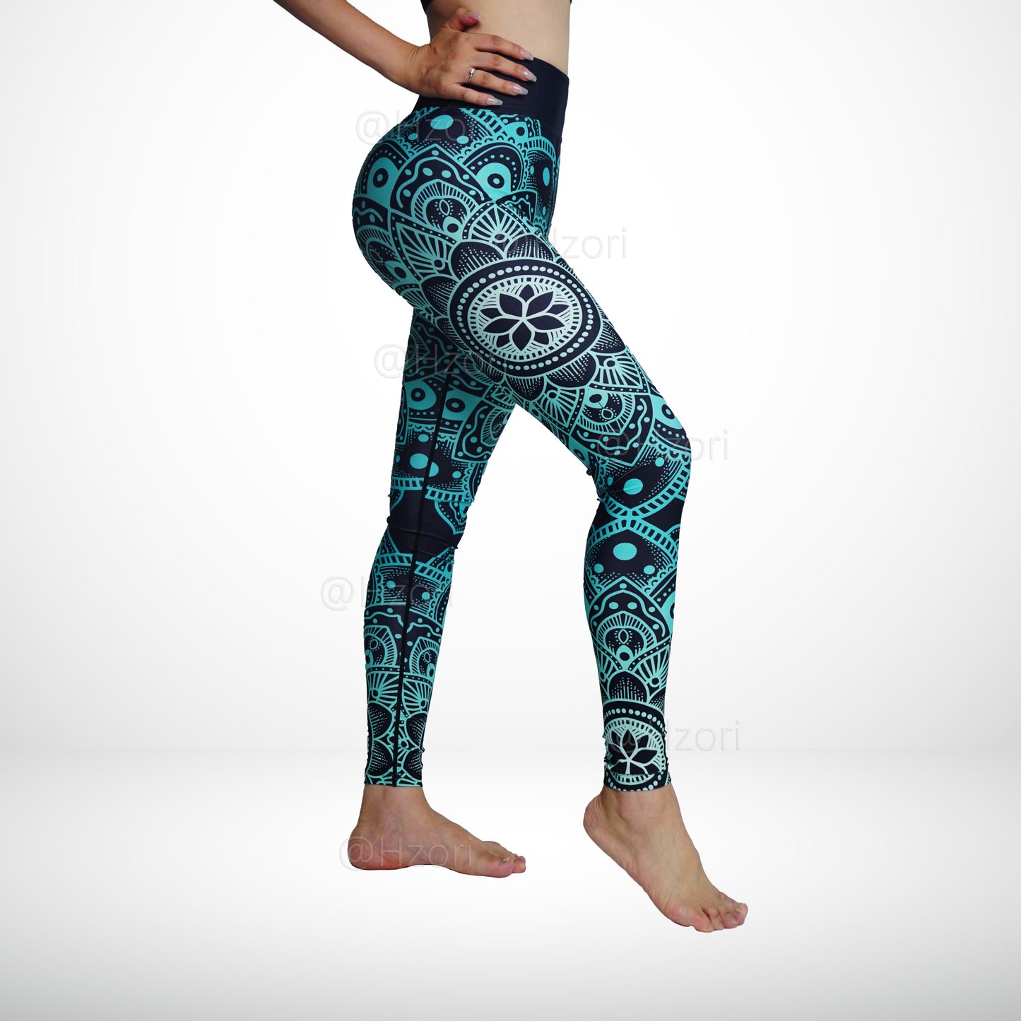 HZORI® |High Waist Printed Yoga Pants for Women, Tummy Control Running Sports Workout Yoga Leggings|Sunflower Cyan Style