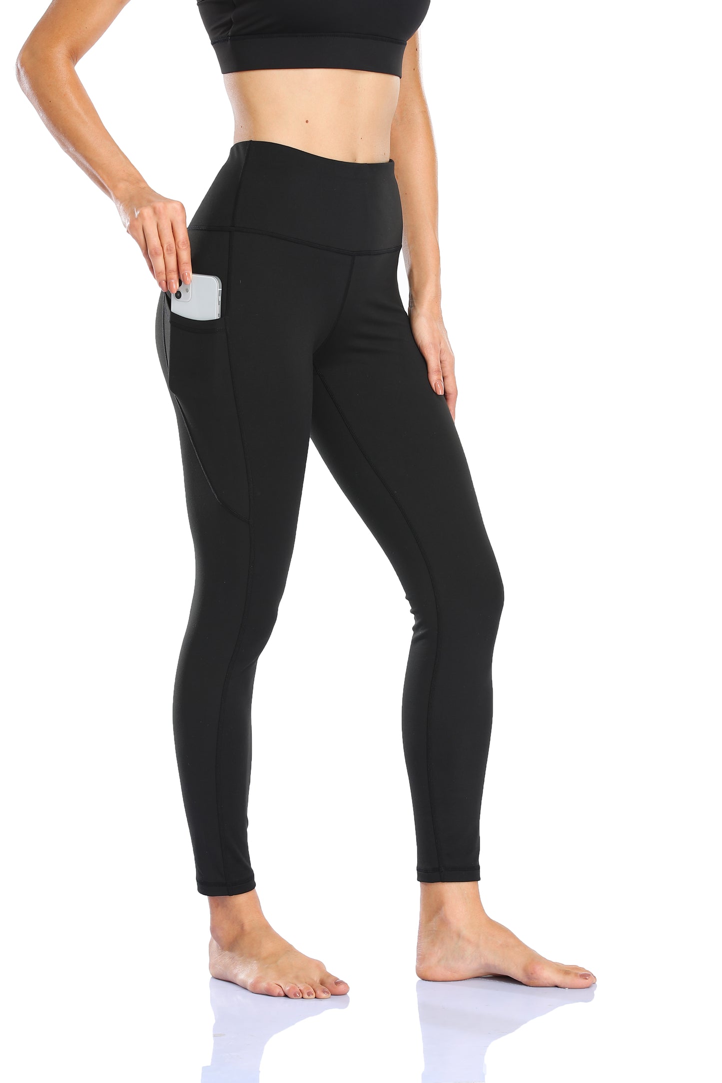 HZORI®|Women's High Waist Yoga Leggings with Pocket Tummy Control Squat Proof Pants Full Length Compression Leggings for Women|Black