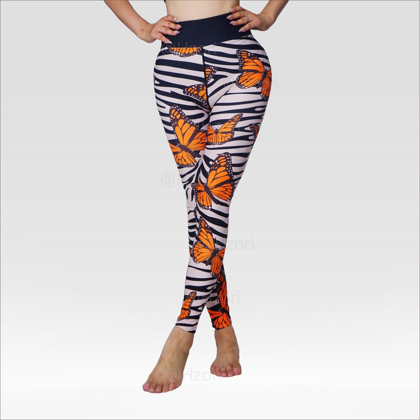 HZORI® |High Waist Printed Yoga Pants for Women, Tummy Control Running Sports Workout Yoga Leggings | Zebra-stripe and Butterfly Double Element Style