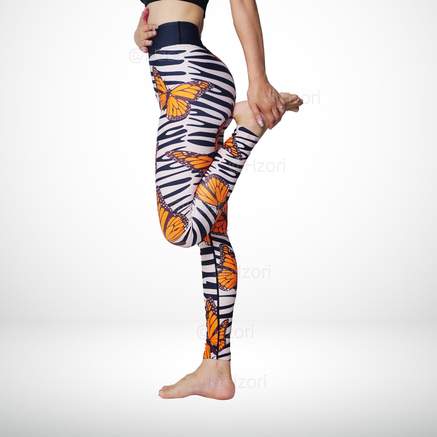 HZORI® |High Waist Printed Yoga Pants for Women, Tummy Control Running Sports Workout Yoga Leggings | Zebra-stripe and Butterfly Double Element Style