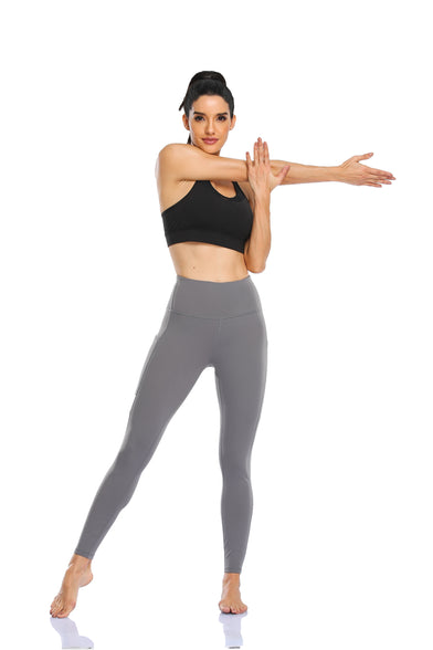 HZORI®|Women's High Waist Yoga Leggings with Pocket Tummy Control Squat Proof Pants Full Length Compression Leggings for Women|Gray