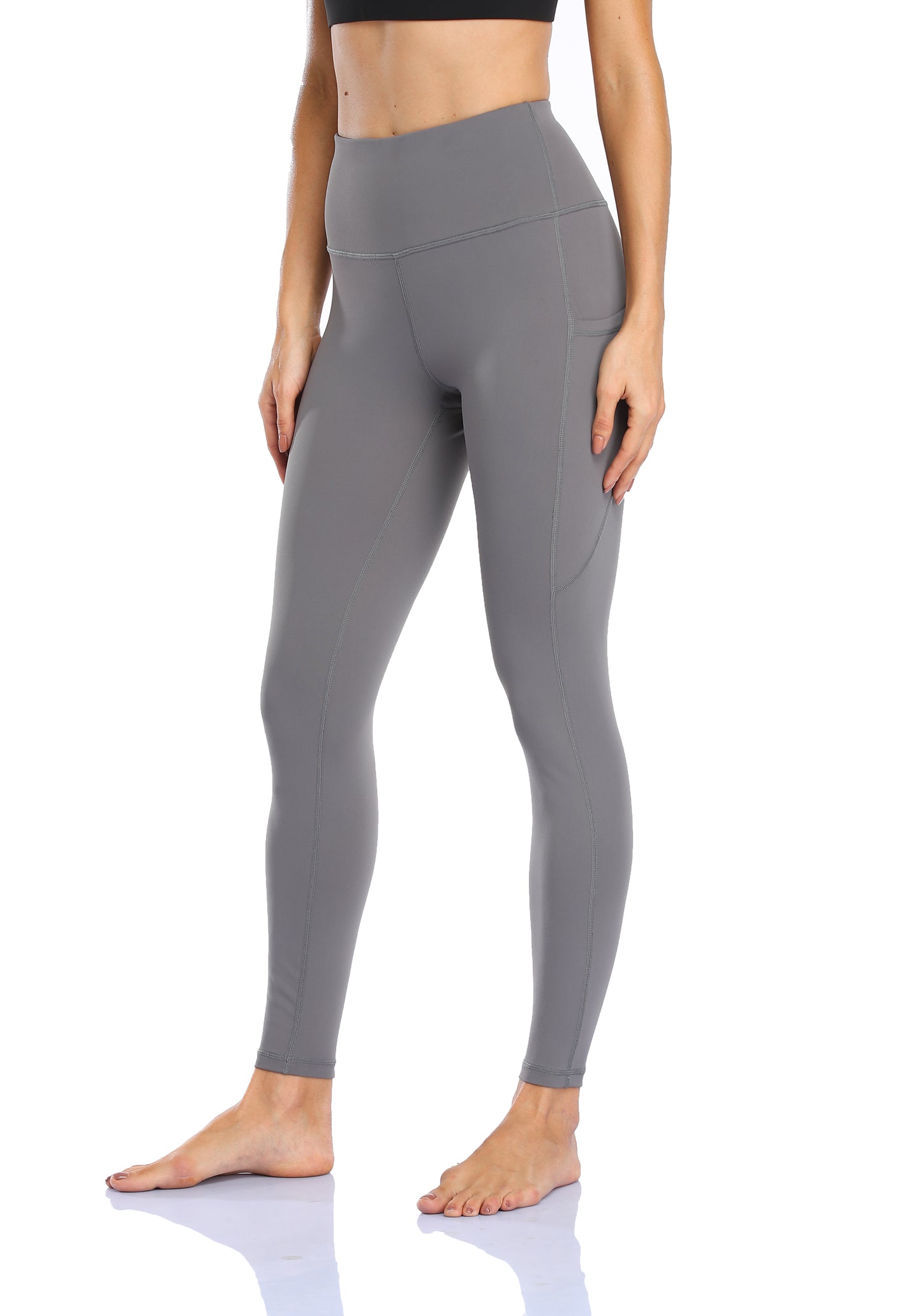 HZORI®|Women's High Waist Yoga Leggings with Pocket Tummy Control Squat Proof Pants Full Length Compression Leggings for Women|Gray