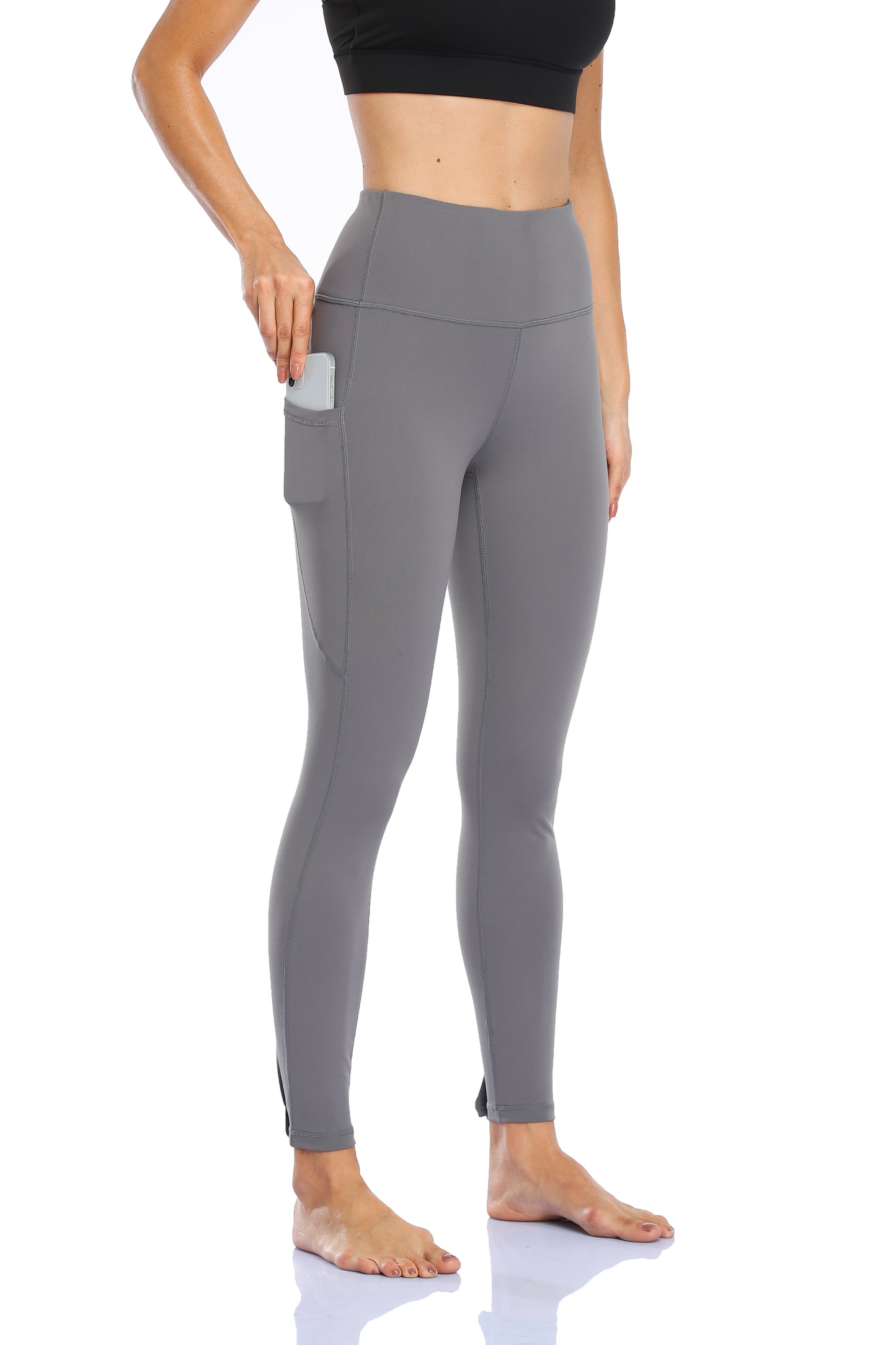 HZORI®|Women's High Waist Yoga Leggings with Pocket Tummy Control Squat Proof Pants Full Length Compression Leggings for Women|Gray