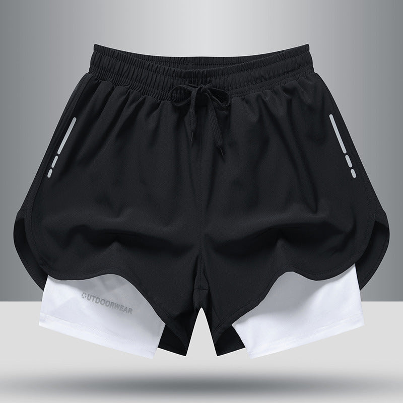 Hzori Quick-Drying Sports Shorts for Men Basketball Marathon Running Fitness Short Shorts Fake Two-Piece Anti-Exposure Swimming Trunks