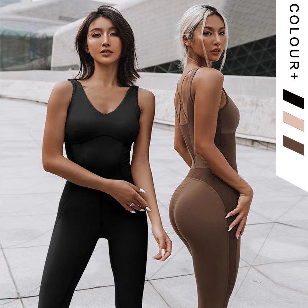 Hzori Spring/Summer One-Piece Sports One-Piece Breathable Sleeveless Stretch Beauty Back Aerial Yoga Clothes Fitness Suit Women