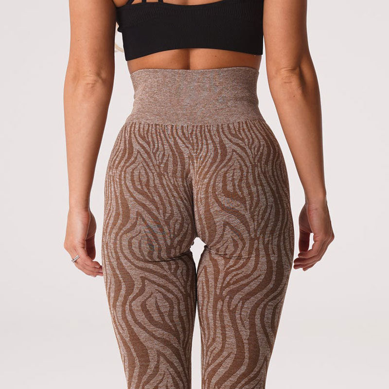 Hzori Snowflake Zebra Pattern Cropped Pants Leopard Jacquard Seamless Animal Pattern Yoga Trousers