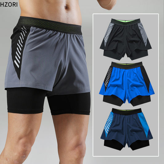 Hzori Outdoor Swimming Trunks Summer 2023 New Quick-Drying Sports Shorts Fake Two-Piece Lined Swimming Trunks for Men