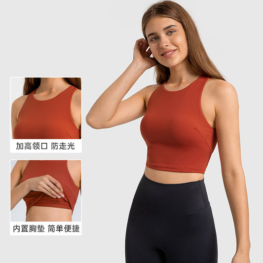 Hzori Spring and Summer New Pull High round Tie Chest Pad Yoga Vest Nude Feel Compact High Elastic Sports Fitness Top